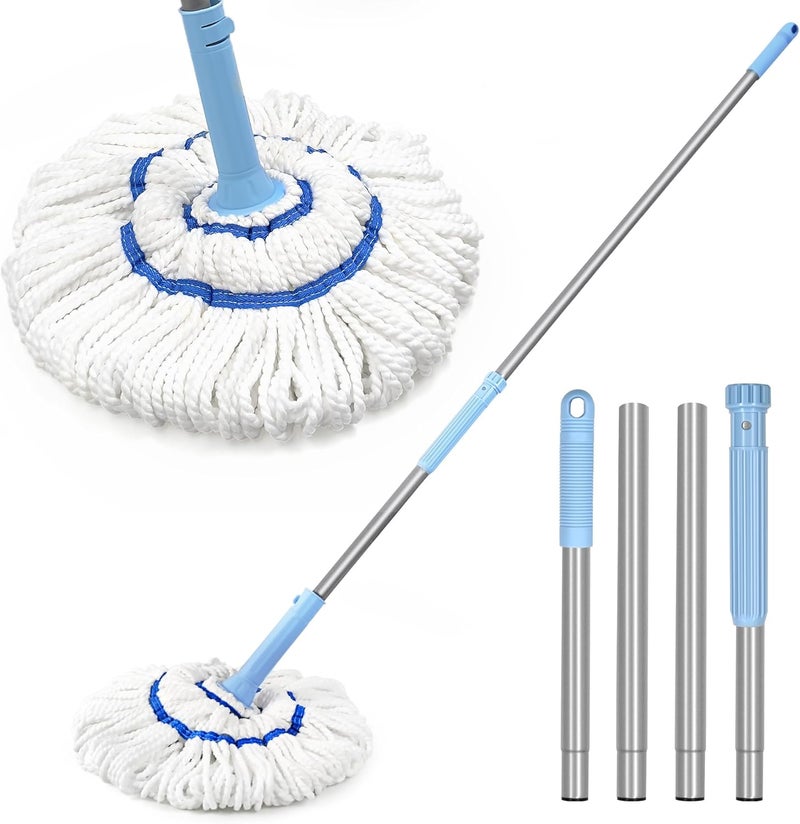 NEWE Self Wringing Twist Mop for Floor Cleaning, Upgraded 18-inch Wide Microfiber Mops, 55 Inches Long Handle Wet Dry Kitchen Easy Squeeze String Mop for Wood, Hardwood, Tile, Marble (Blue) - Image 1
